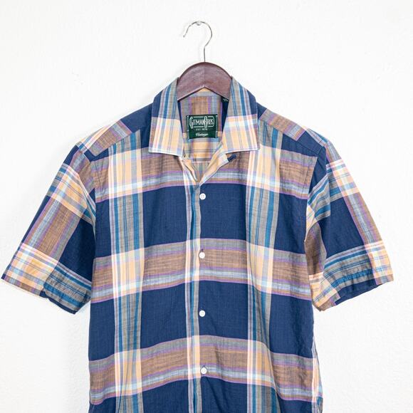 GITMAN BROS. Vintage Men's Small Short Sleeve Shirt Blue Plaid Button up - Picture 3 of 6